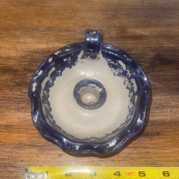 Ellis Pottery Pinehurst NC Salt Glazed Stoneware Candle Holder Finger Loop - Picture 2 of 5
